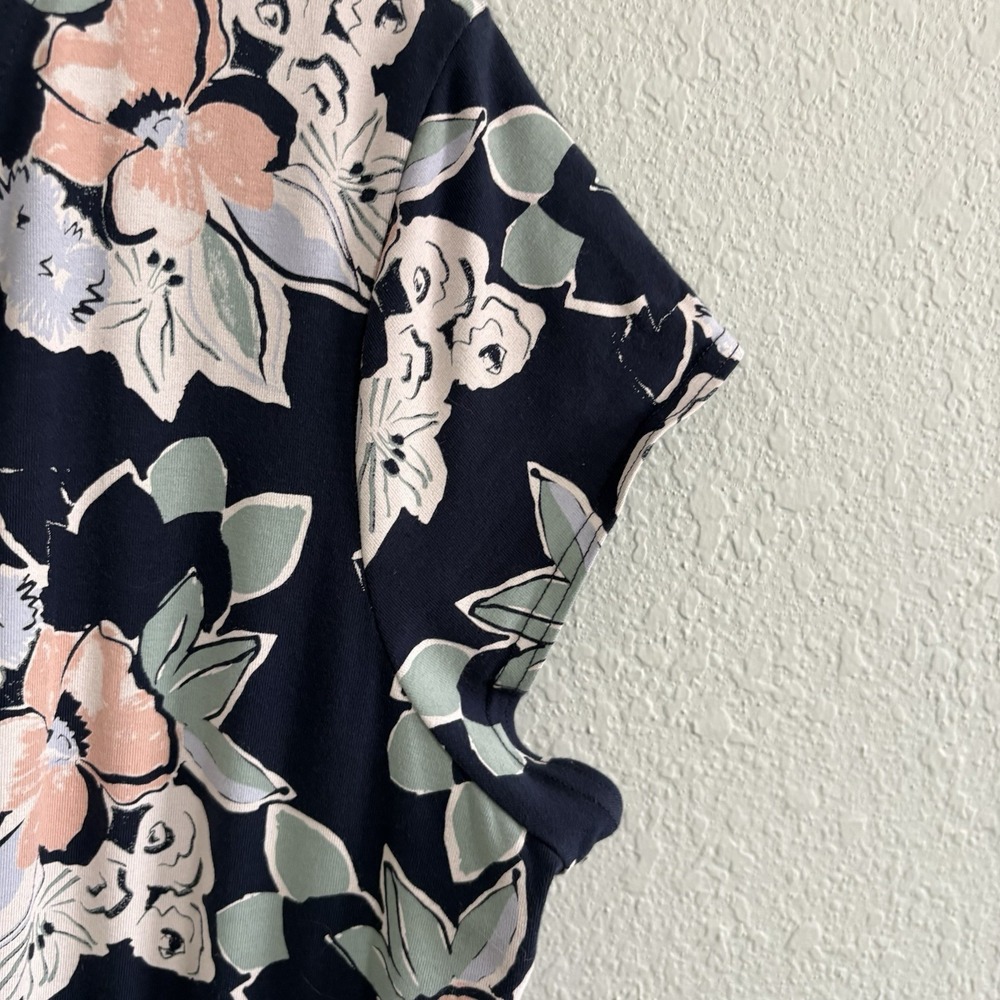 Pact Organic Cotton Floral Faux Wrap Dress XXL Navy Pink Short Sleeve Stretch - Picture 5 of 14